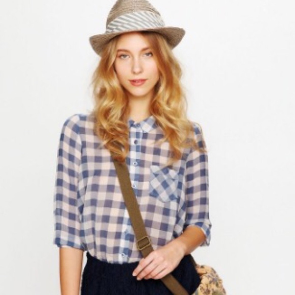 Blue and White Gingham Free People Top sz Small